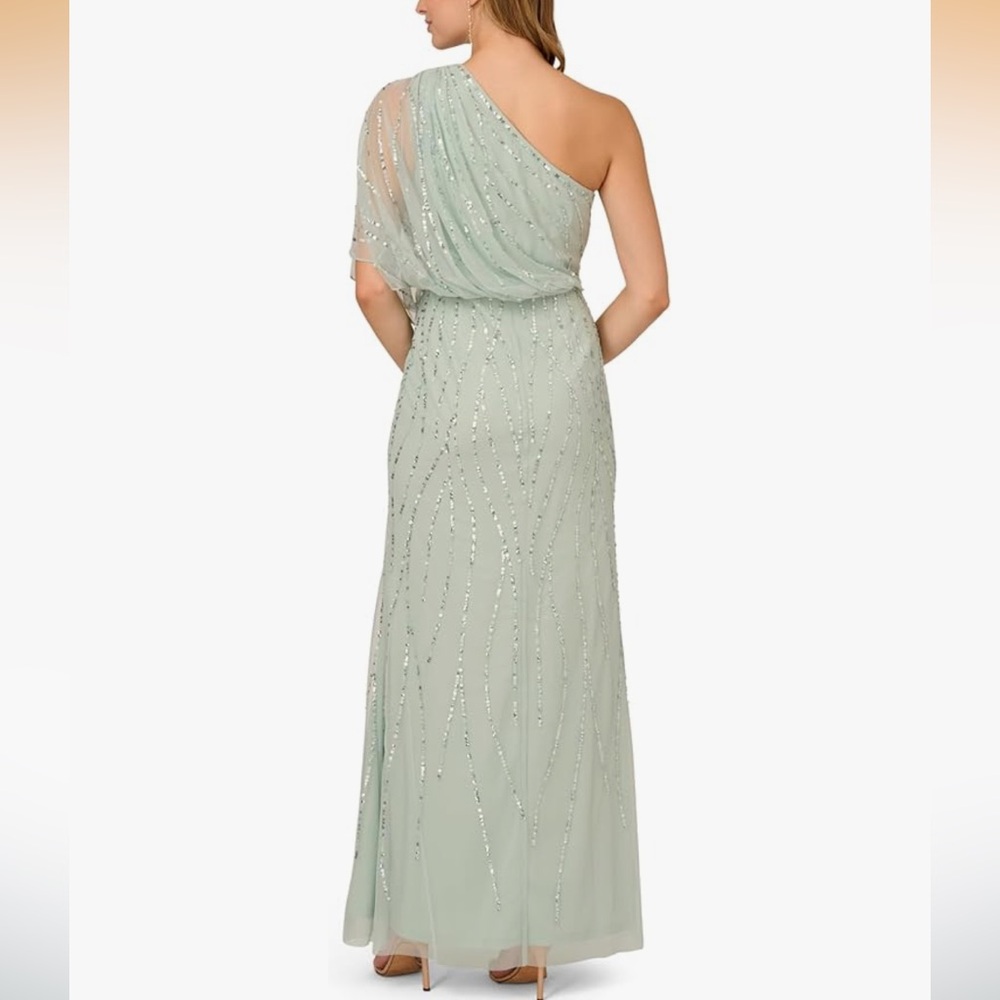 NWT Adrianna Papell Women's Long Beaded Sequin Formal Green Dress size 8 - Picture 2 of 12